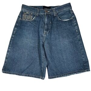 Phat Farm Mens Blue Denim Jean Shorts Size 34 Embroidered Logo Baggy Y2K Hip Hop
